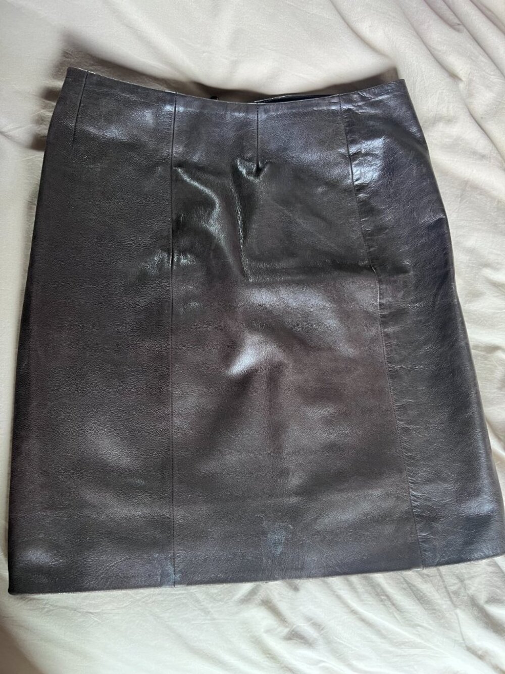 Celine Mid-Length Black Leather Skirt w/ Front Zip - Picture 4 of 6